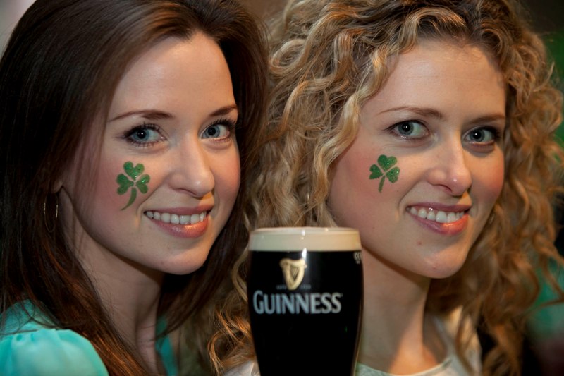 No Fee for Repro: 17/03/12 Maria Buffini and Michelle Assaf pictured here enjoying the St. Patrick's Day Festival at Guinness Storehouse. Visitors to the attraction got the chance to try their luck at the Ceili Mor, sample the traditional Irish fare and new Guinness variants on offer throughout the day, and watch the Six Nations Ireland versus England rugby match. For more details on the festival or Guinness Storehouse log onto www.guinness-storehouse.com or check out www.facebook.com/GuinnessStorehouse or follow them on Twitter @homeofguinness  Pic Andres Poveda CPR