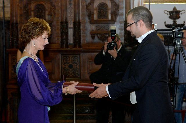 Princess Margareta of Romania and Agerpres' General Manager Alex Giboi. Photo by Razvan Chirita, Source: Agerpres